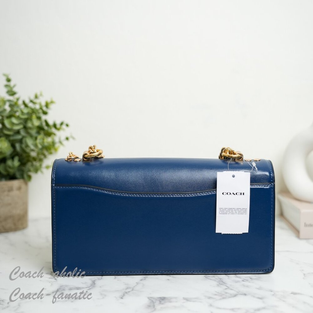 Coach CBI98 Klare Envelope Crossbody Bag Shiny Refined Calf Leather Deep Blue - Picture 8 of 16